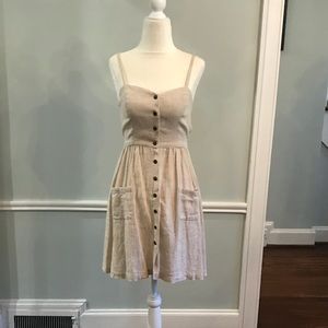 Urban Outfitters Tan Linen Button Down Dress M